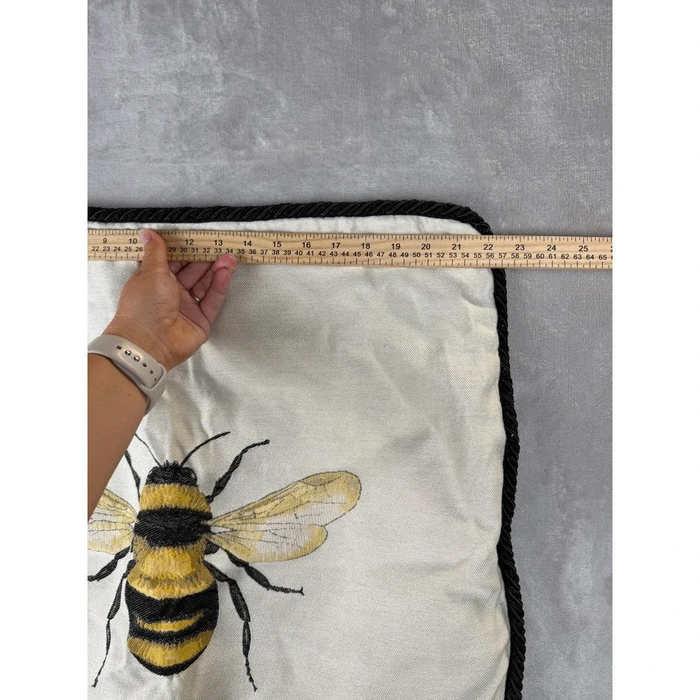 Set of 2 Embroidered Bee Pillow‎ Covers Cream Black Trim